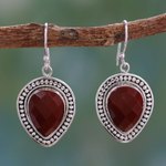 Jasper dangle earrings, 'Facets of Fire' - Faceted Red Jasper Dangle Earrings