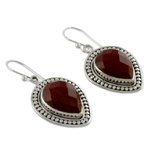 Jasper dangle earrings, 'Facets of Fire' - Faceted Red Jasper Dangle Earrings