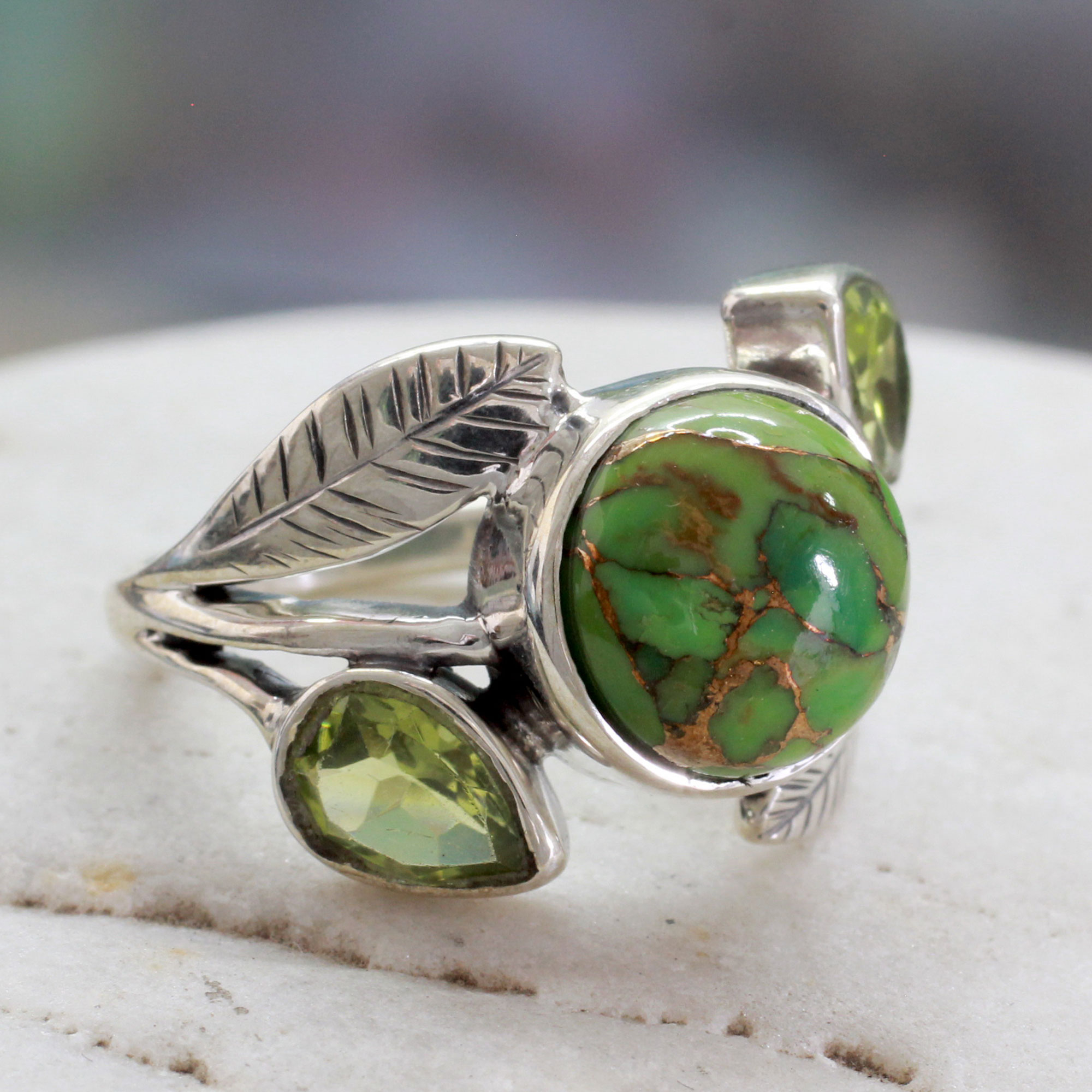 Handmade Peridot Ring with Composite Turquoise - Green Ivy | NOVICA
