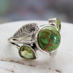 Peridot cocktail ring, 'Green Ivy' - Handmade Peridot Ring with Composite Turquoise