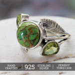 Peridot cocktail ring, 'Green Ivy' - Handmade Peridot Ring with Composite Turquoise