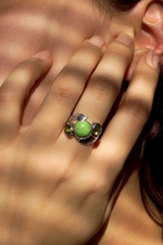 Peridot cocktail ring, 'Green Ivy' - Handmade Peridot Ring with Composite Turquoise