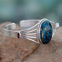 Sterling silver cuff bracelet, 'Blue Island'
