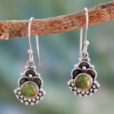 Sterling silver dangle earrings, 'Green Rapture' - Sterling Silver Earrings Handcrafted with Green Turquoise