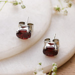 Garnet stud earrings, 'Scintillate' - 3 Carat Garnet Stud Earrings from India