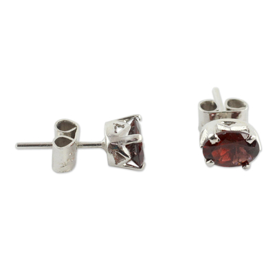 Garnet stud earrings, 'Scintillate' - 3 Carat Garnet Stud Earrings from India