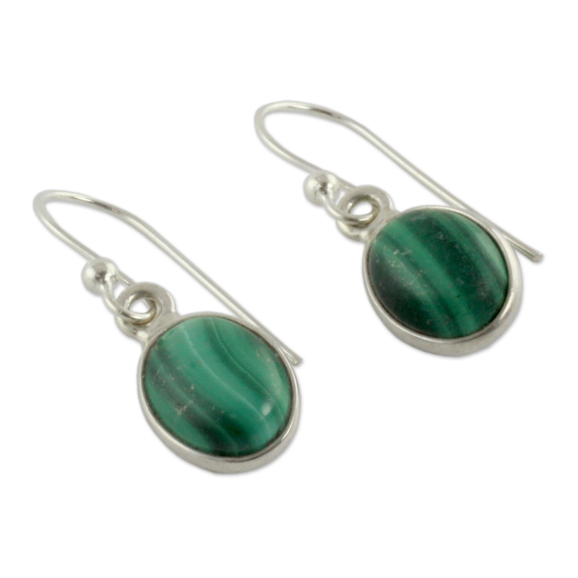 Silver and Malachite Earrings Crafted in India - Verdant Paths | NOVICA