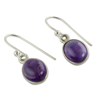 Amethyst dangle earrings, 'Luminous Lilac' - Silver and Amethyst Earrings Crafted in India