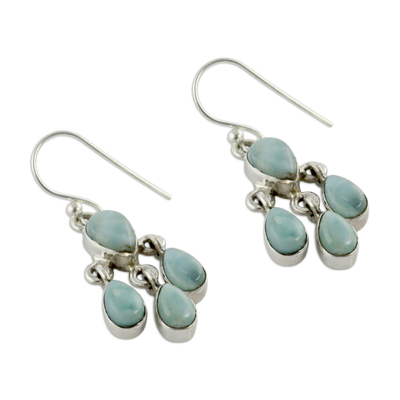 Larimar chandelier earrings, 'Sky Drops' - Handmade Larimar and Sterling Silver Chandelier Earrings