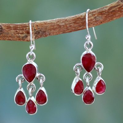Sterling silver dangle earrings 'Love Charm' - Handmade Sillimanite and Silver Chandelier Earrings