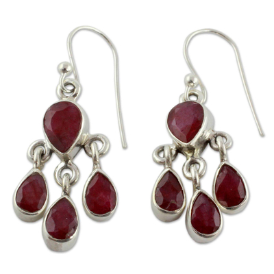 Sterling silver dangle earrings, 'Love Charm' - Handmade Sillimanite and Silver Chandelier Earrings