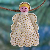 Wool treetop ornament, 'Angel Smile' - Handmade Angel Treetop Ornament