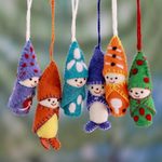 Wool ornaments, 'Babies in Snowsuits' (set of 6) - Set of 6 Handmade Wool Ornaments from India