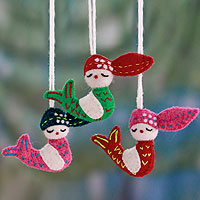 Wool ornaments, 'Holiday Mermaids' (set of 3) - 3 Handmade Mermaid Ornaments Set
