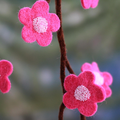 Wool Christmas tree garland, Hot Pink Blossoms