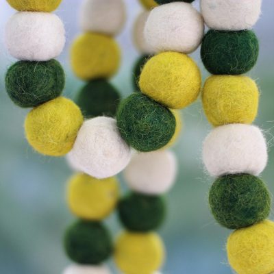 Wool Christmas tree garland, 'Lemon Lime Pompoms' - Green and Yellow Handmade Felt Holiday Garland