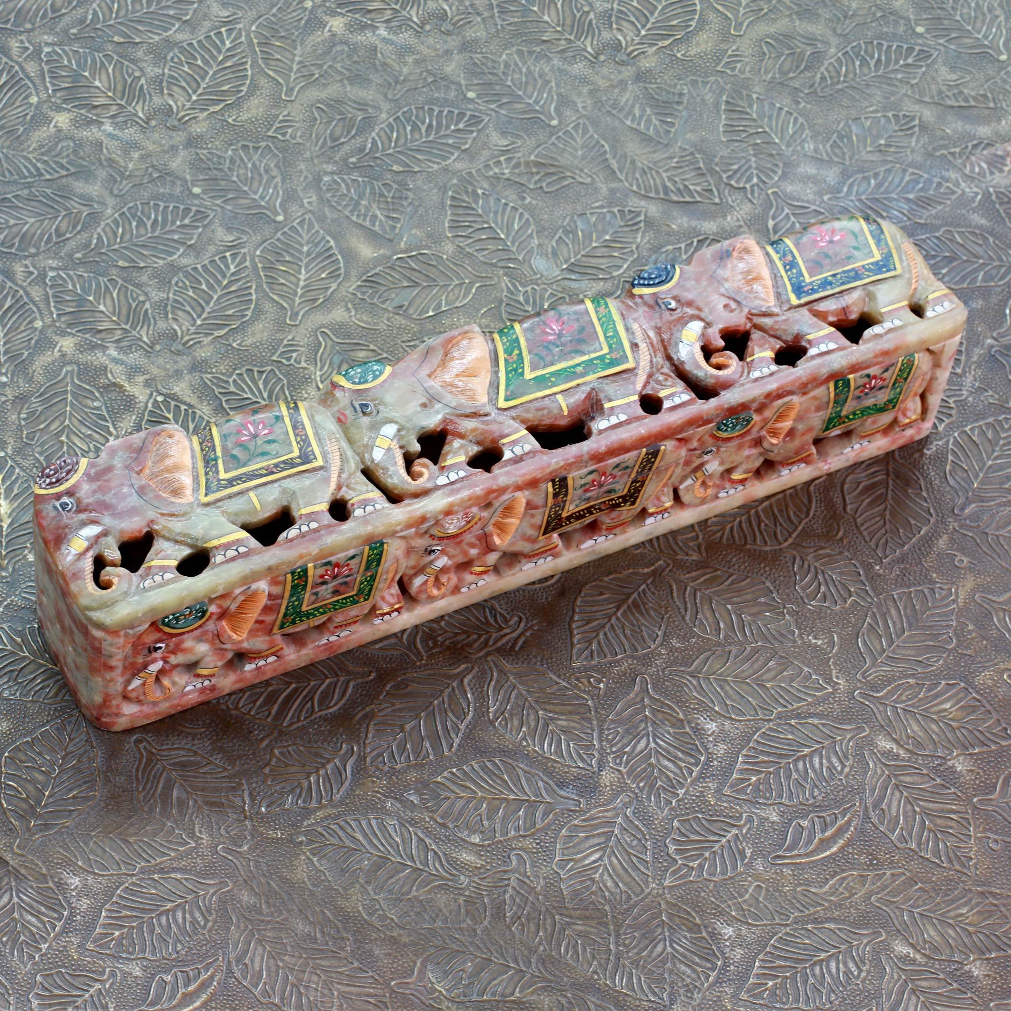 Soapstone Elephant Incense Holder Box The King's Elephants NOVICA