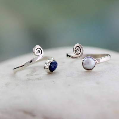 Cultured pearls and lapis lazuli toe rings, Perfection (pair)