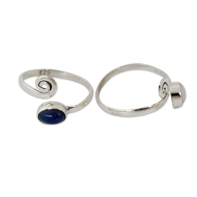 Cultured pearls and lapis lazuli toe rings, 'Pretty Perfection' (pair) - Pearl and Lapis Lazuli Sterling Silver Toe Rings (Pair)