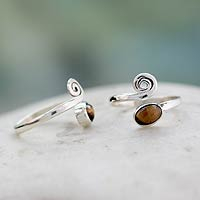 Tiger's Eye Sterling Silver Toe Rings from India (Pair),'Insight'