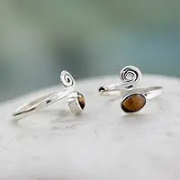 Tiger's eye toe rings, 'Insight' (pair) - Tiger's Eye Sterling Silver Toe Rings from India (Pair)