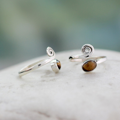 Tiger's eye toe rings, 'Insight' (pair) - Tiger's Eye Sterling Silver Toe Rings from India (Pair)