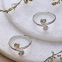 Sterling silver toe rings, 'Luminosity' (pair) - Modern Bohemian Toe Rings