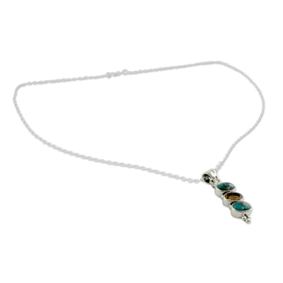 Citrine pendant necklace, 'Golden Mystique' - Citrine and Turquoise Necklace