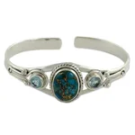 Blue topaz cuff bracelet, 'Azure Heavens' - Handmade Blue Topaz Bracelet with Composite Turquoise