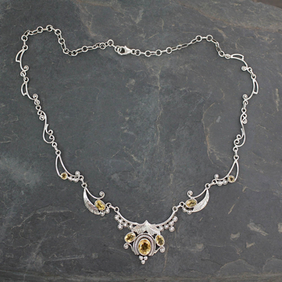 Citrine flower necklace, 'Queen of Nature' - Indian Jewelry Sterling Silver and Citrine Necklace