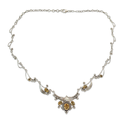 Citrine flower necklace, 'Queen of Nature' - Indian Jewellery Sterling Silver and Citrine Necklace