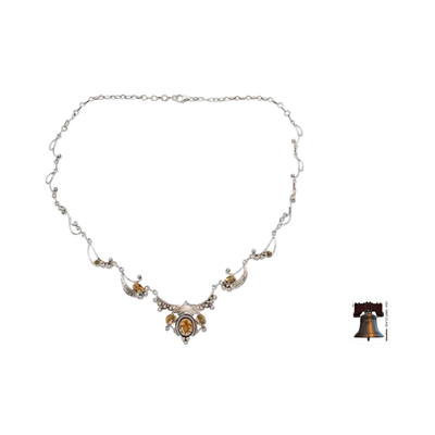 Citrin-Blumen-Halskette - Indischer Schmuck, Halskette aus Sterlingsilber und Citrin