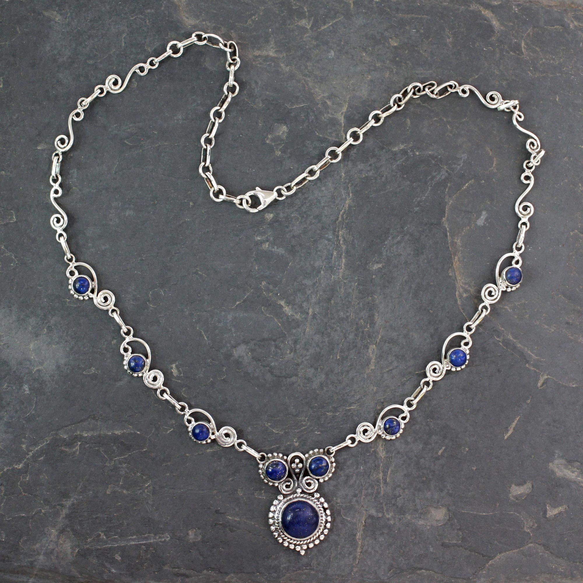 Navajo Sterling Silver & Lapis Lariat Necklace