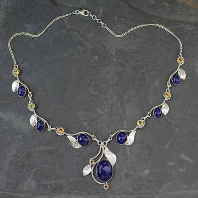 Lapis lazuli and citrine Y-necklace, Dew Blossom