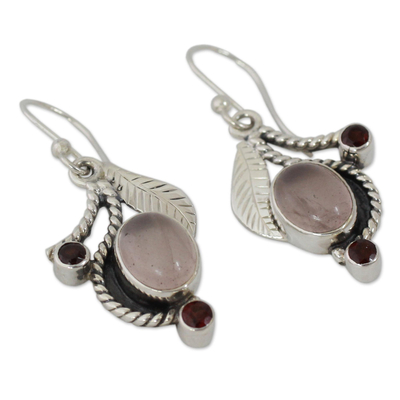 Ohrhänger aus Rosenquarz und Granat - Handgefertigte Ohrringe aus Rosenquarz und Granat aus Indien