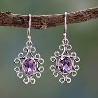 Hand Crafted Amethyst Dangle Earrings - Regal Halo | NOVICA