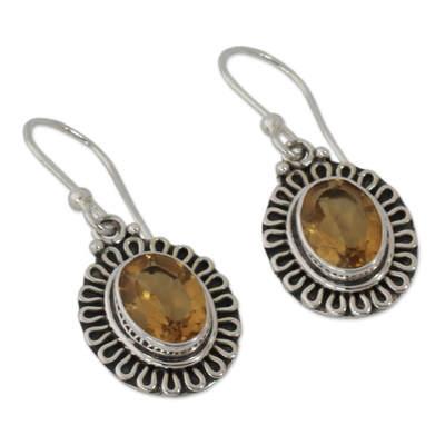 Citrine dangle earrings, 'Golden Charm' - India Artisan Crafted Faceted Citrine Earrings