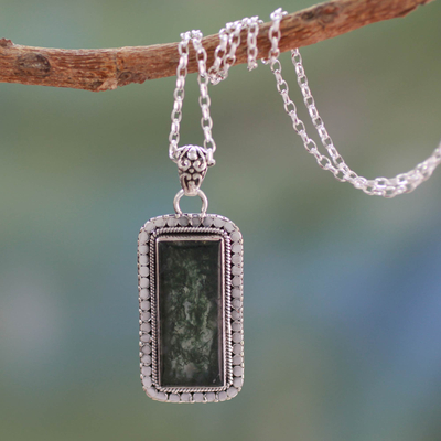 Moss agate pendant necklace, 'Forest Moss' - Moss Agate Necklace