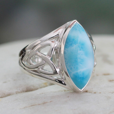 Larimar ring, 'Halcyon Sky' - Modern Larimar Ring for Men
