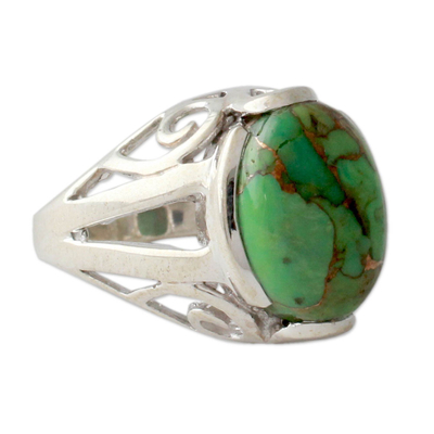 Sterling silver ring, 'Forest Quest' - Green Composite Turquoise Ring