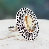 Citrine cocktail ring, 'Mumbai Sophisticate' - Silver Citrine Artisinal Ring