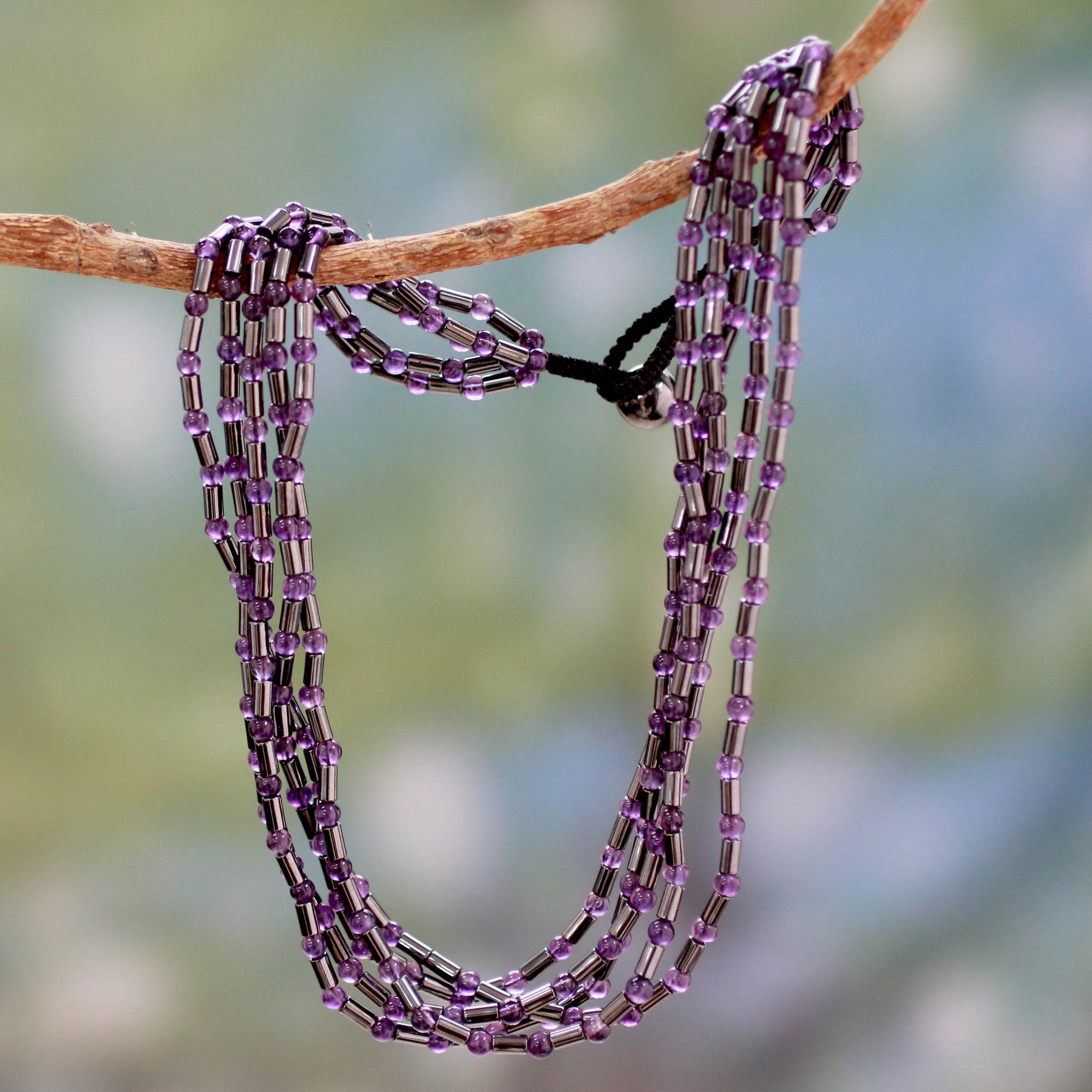 Handcrafted Amethyst and Hematite Necklace Beaded Jewelry - Spark of ...