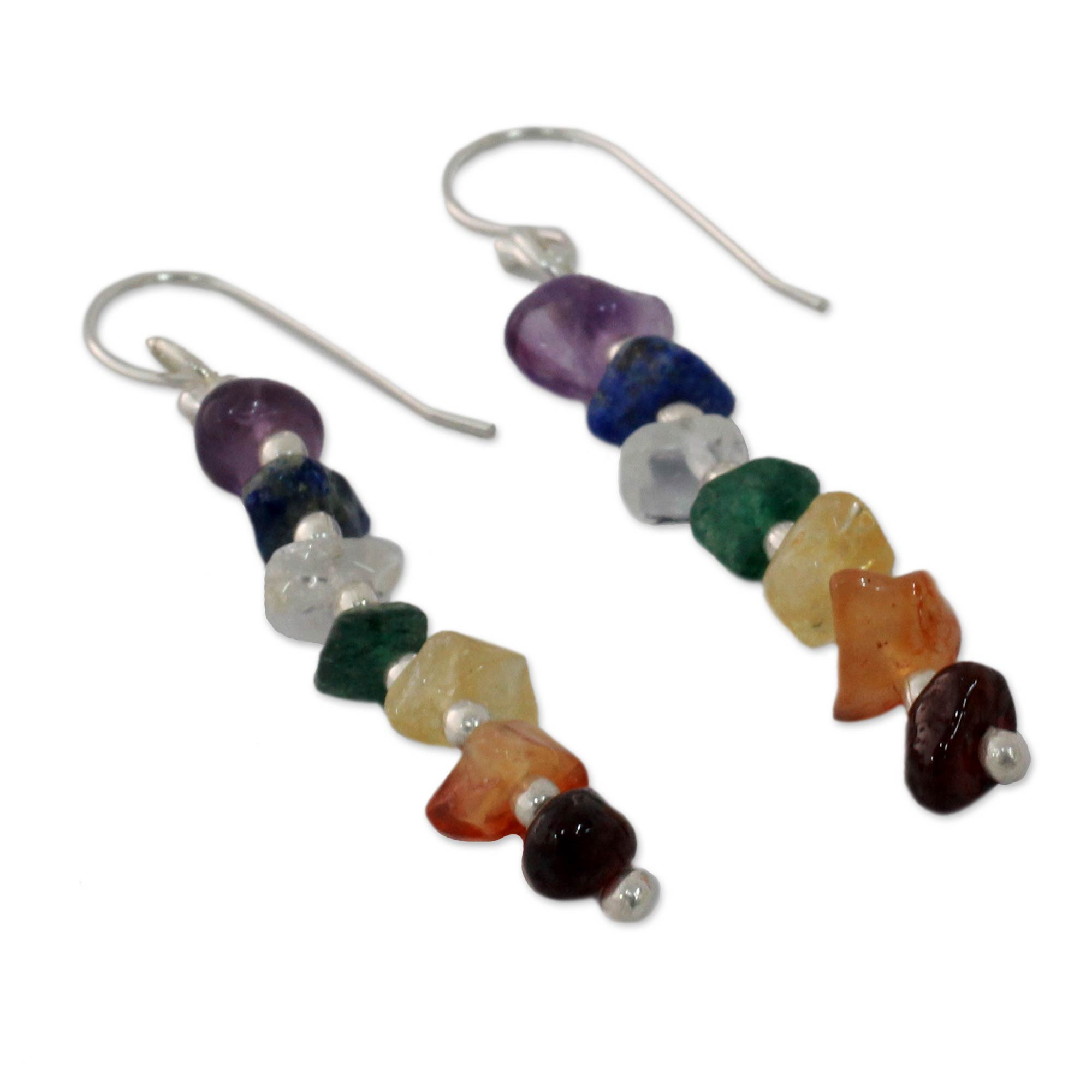 Gemstone Chakra Theme Dangle Earrings - Rejoice | NOVICA