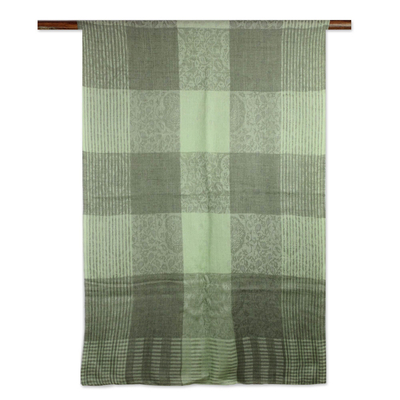 Wool shawl, 'Paisley Forest' - Olive Green Super Soft Wool Shawl Wrap