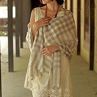 Wool shawl, 'Kashmiri Plaid' - Indian Super Soft Wool Shawl Wrap