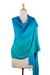 Silk and wool shawl, 'Turquoise Shimmer' - Turquoise Ombre Silk and Wool Blend Shawl (image 2d) thumbail