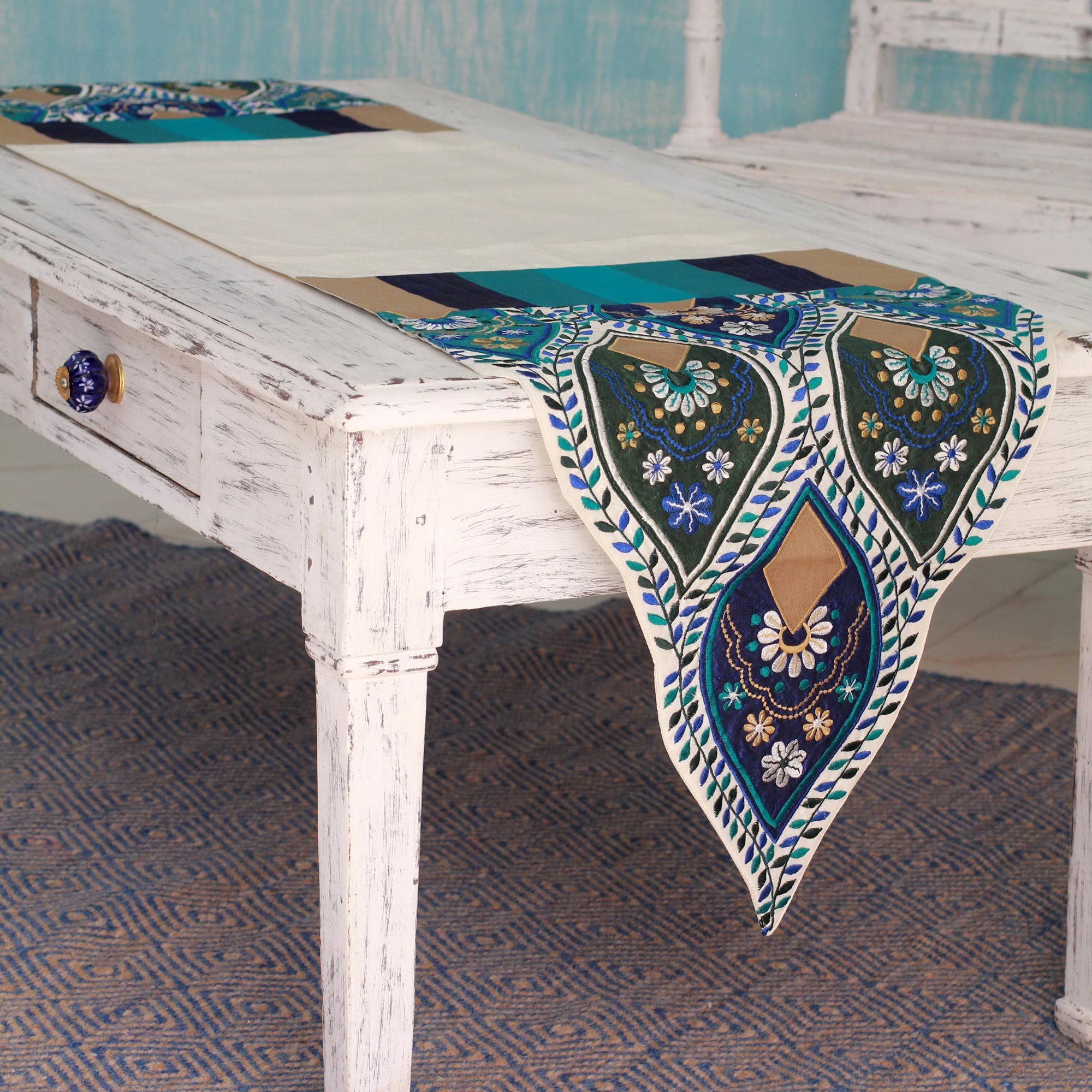 UNICEF Market India Embroidered Applique Table Runner Indian Palace