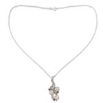 Cultured pearl and ruby pendant necklace, 'Radiance' - Hand Crafted Pearl and Ruby Necklace