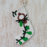 Wool Christmas stocking, 'Partridge in a Pear Tree' - Wool Felt Christmas Stocking from India