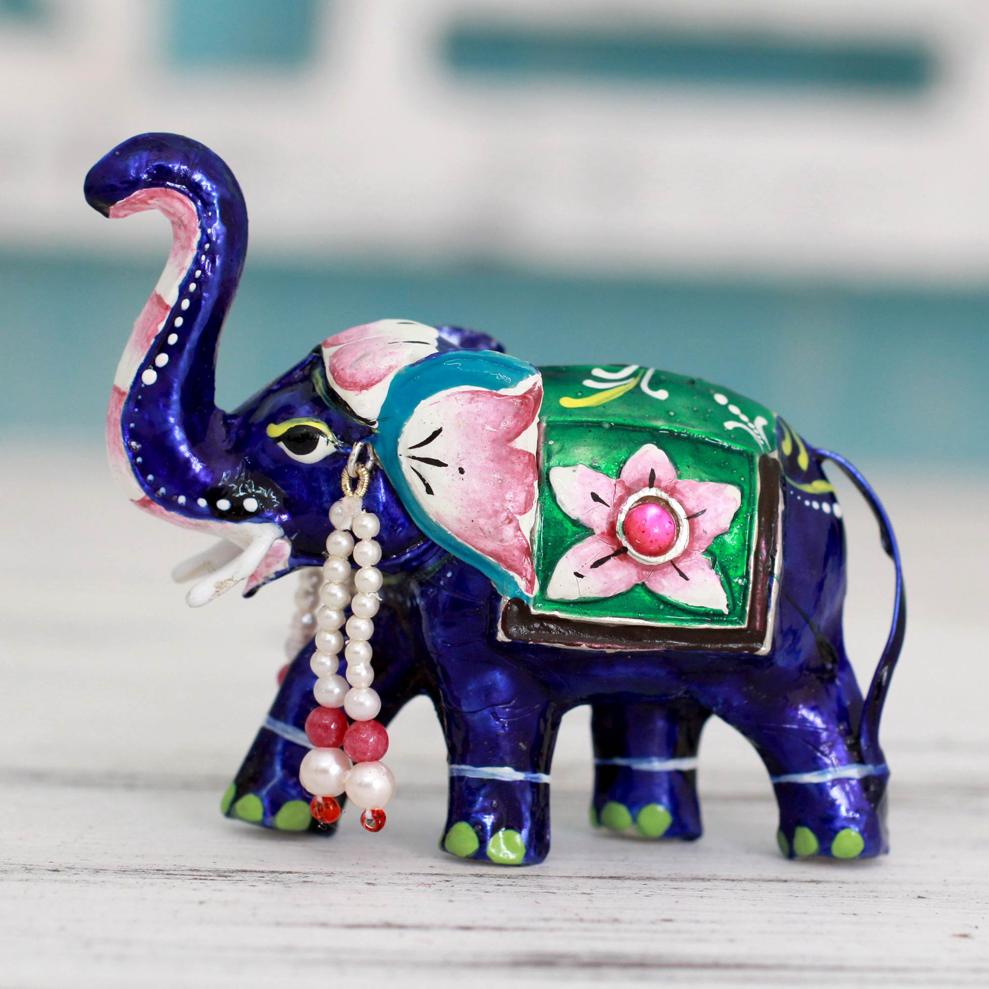 Meenakari Enamel on Sterling Silver Figurine, 'Lucknow Royal Elephant' animal sculptures